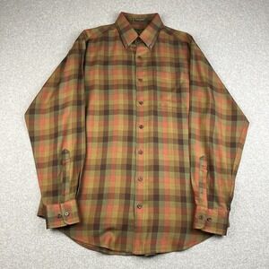 Orvis Button Shirt Mens Medium Signature Collection Orange Plaid Silk Wool